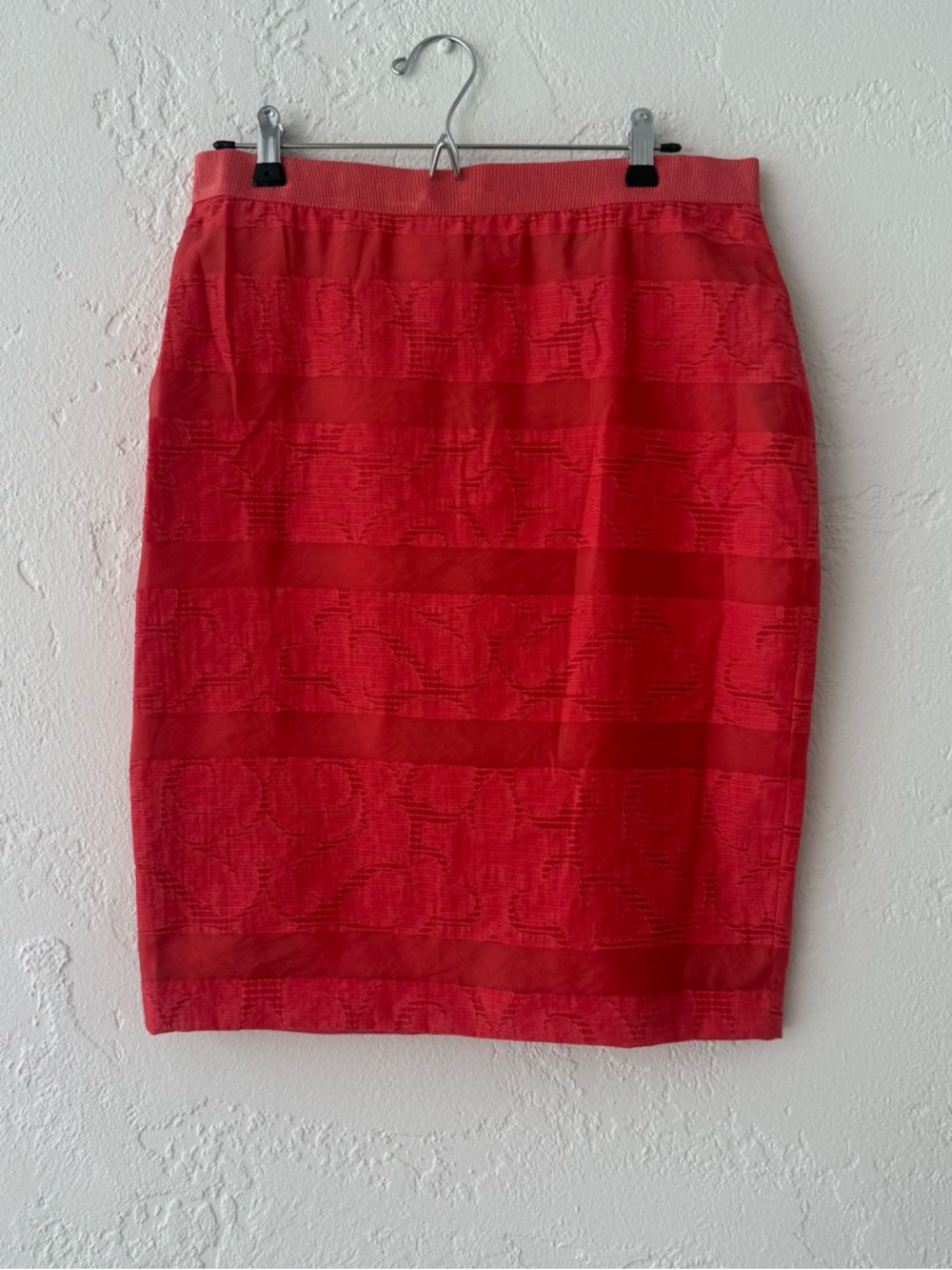 Ann Taylor Coral Red Textured Pencil Skirt